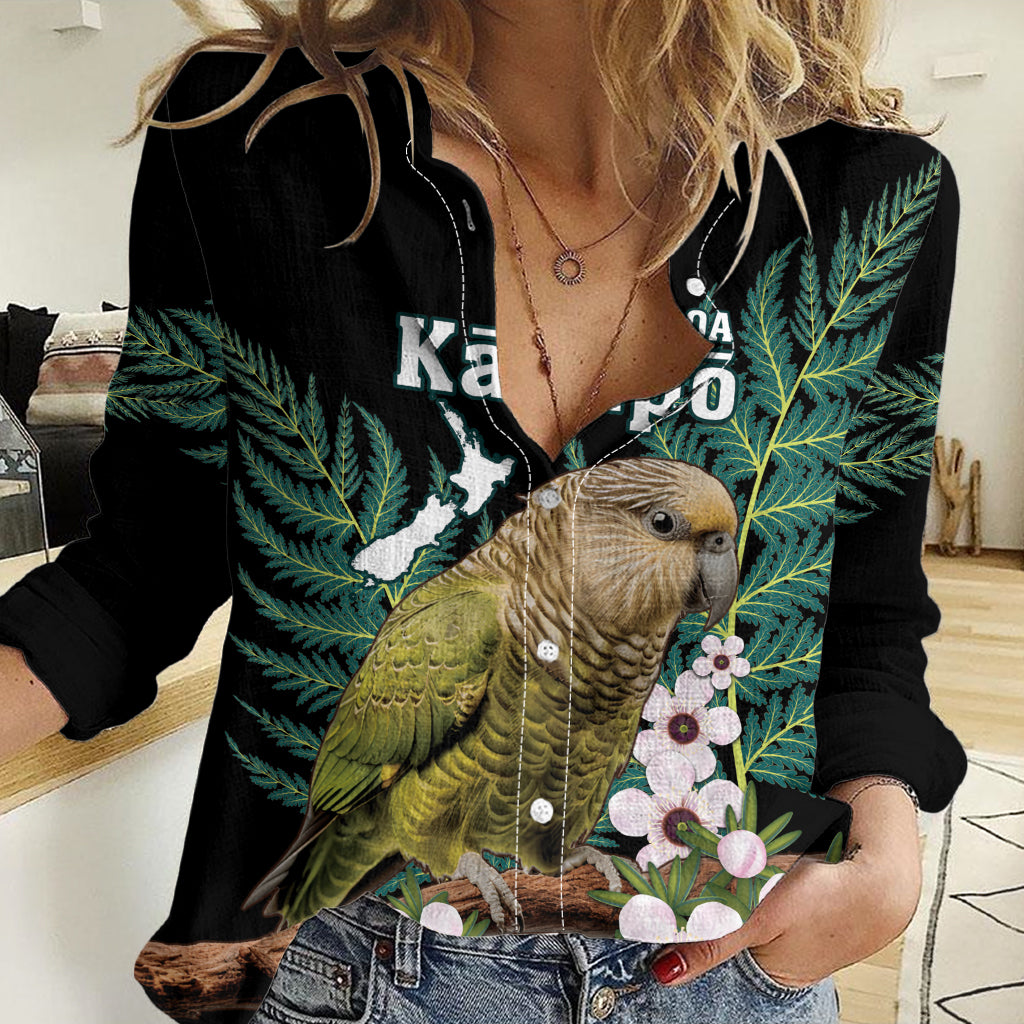 Personalised New Zealand Kakapo Women Casual Shirt Aotearoa Fern With Manuka - Vibe Hoodie Shop
