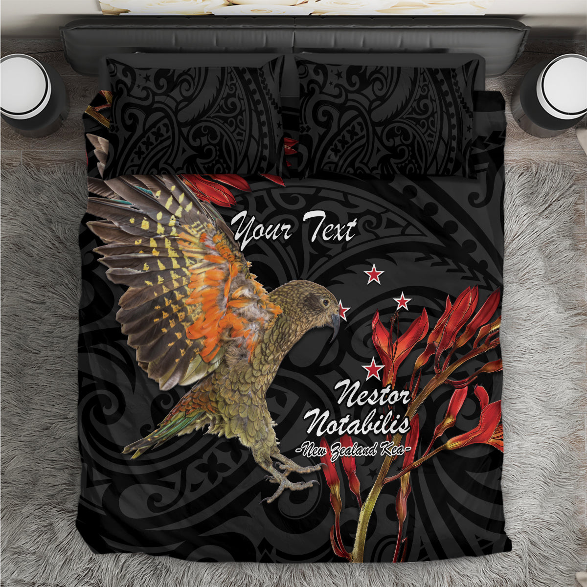 Personalised New Zealand Kea Bedding Set Nestor Notabilis With Harakeke Maori Pattern - Vibe Hoodie Shop
