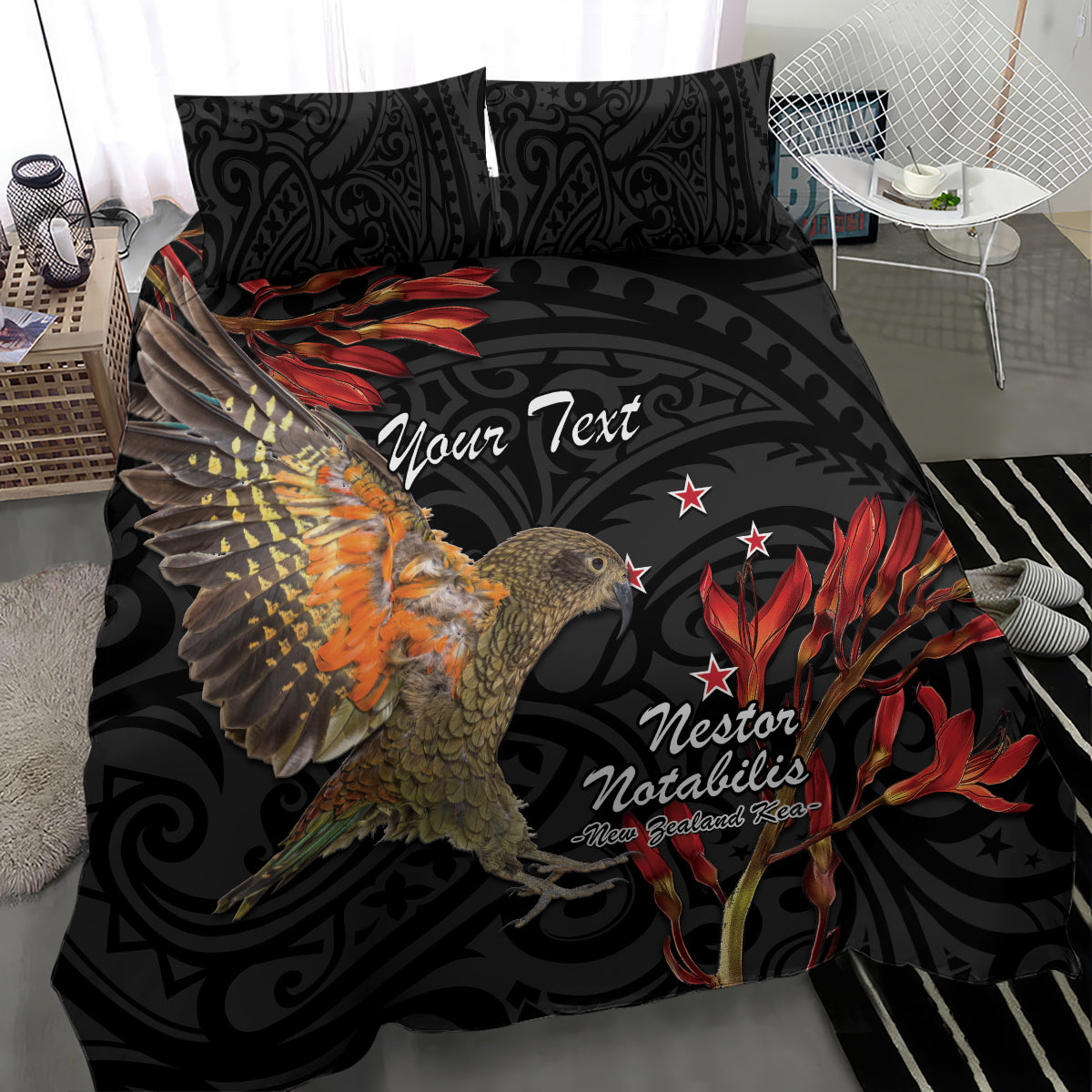 Personalised New Zealand Kea Bedding Set Nestor Notabilis With Harakeke Maori Pattern - Vibe Hoodie Shop