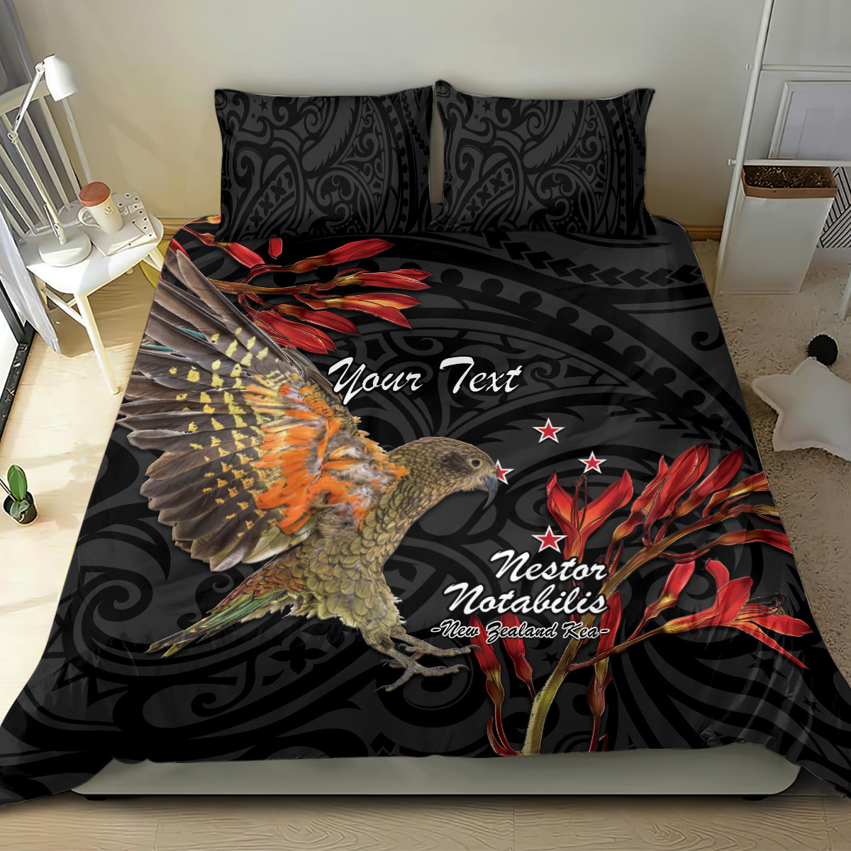 Personalised New Zealand Kea Bedding Set Nestor Notabilis With Harakeke Maori Pattern - Vibe Hoodie Shop