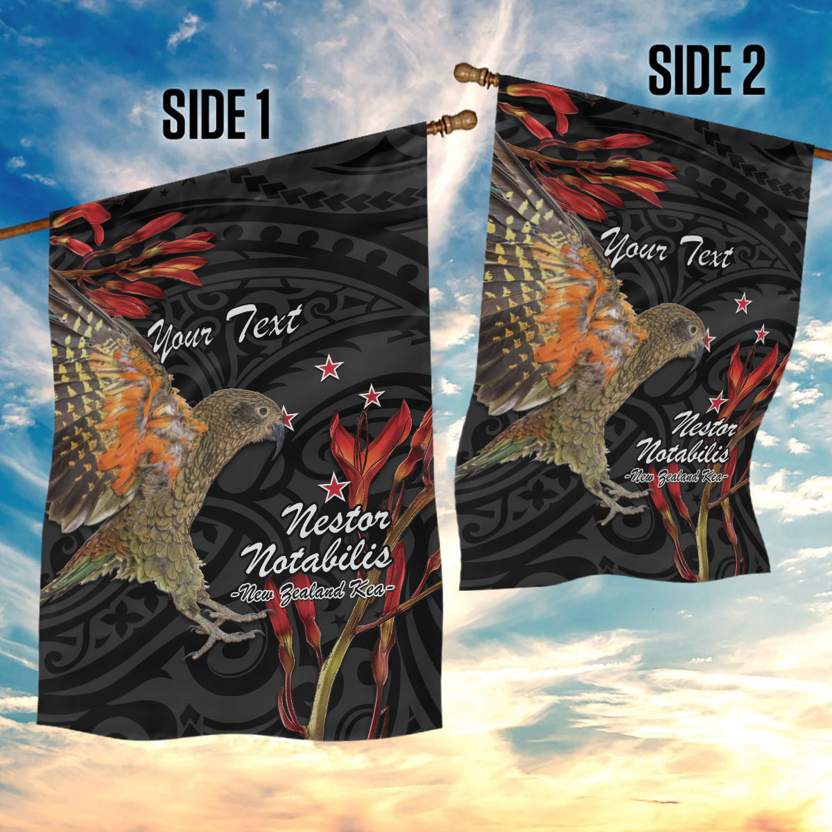 Personalised New Zealand Kea Garden Flag Nestor Notabilis With Harakeke Maori Pattern - Vibe Hoodie Shop