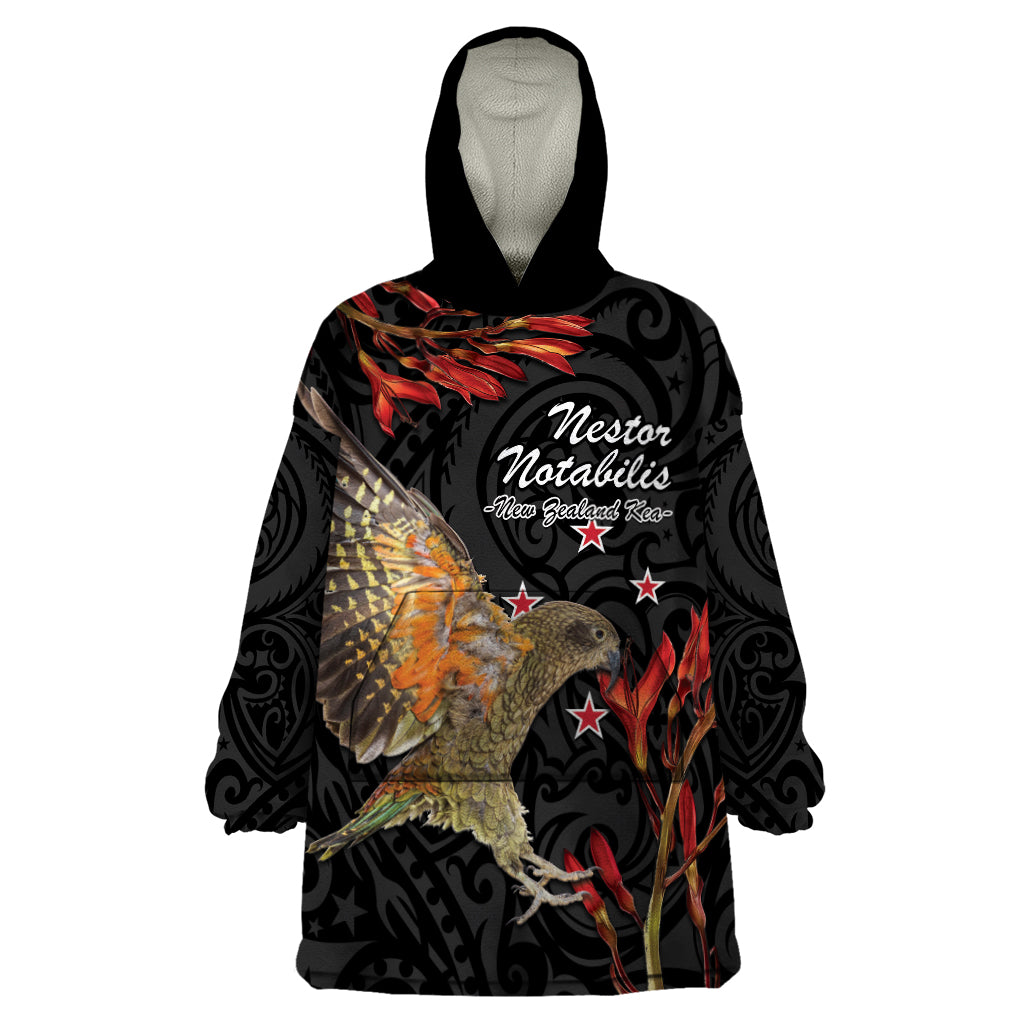 Personalised New Zealand Kea Wearable Blanket Hoodie Nestor Notabilis With Harakeke Maori Pattern - Vibe Hoodie Shop