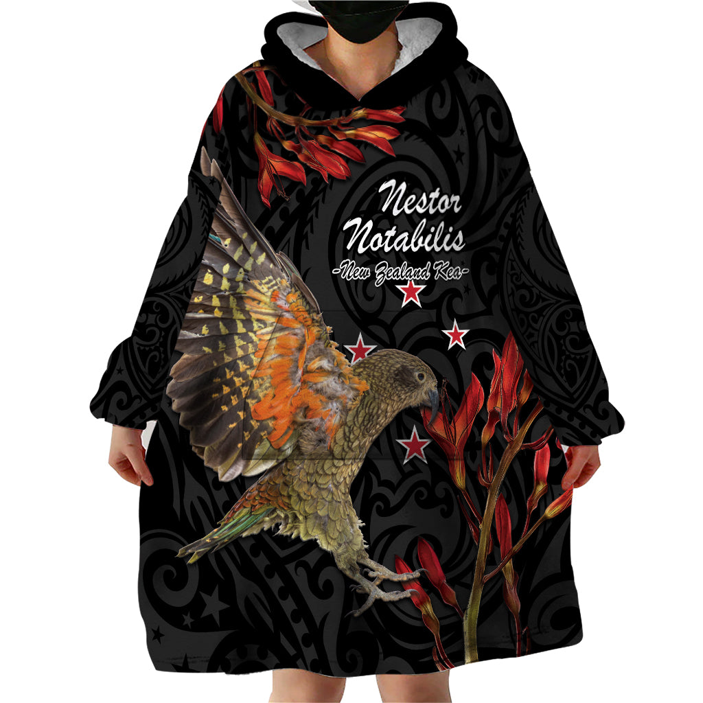 Personalised New Zealand Kea Wearable Blanket Hoodie Nestor Notabilis With Harakeke Maori Pattern - Vibe Hoodie Shop