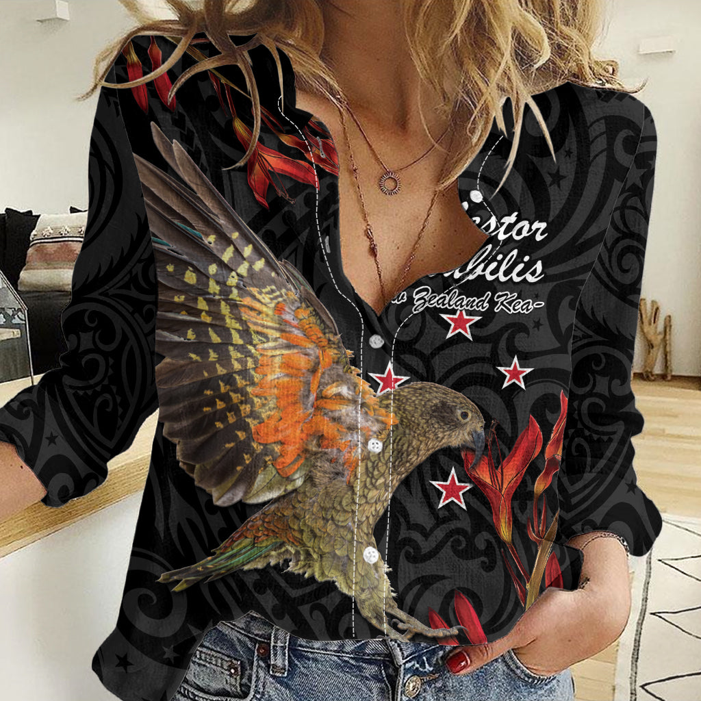 Personalised New Zealand Kea Women Casual Shirt Nestor Notabilis With Harakeke Maori Pattern - Vibe Hoodie Shop