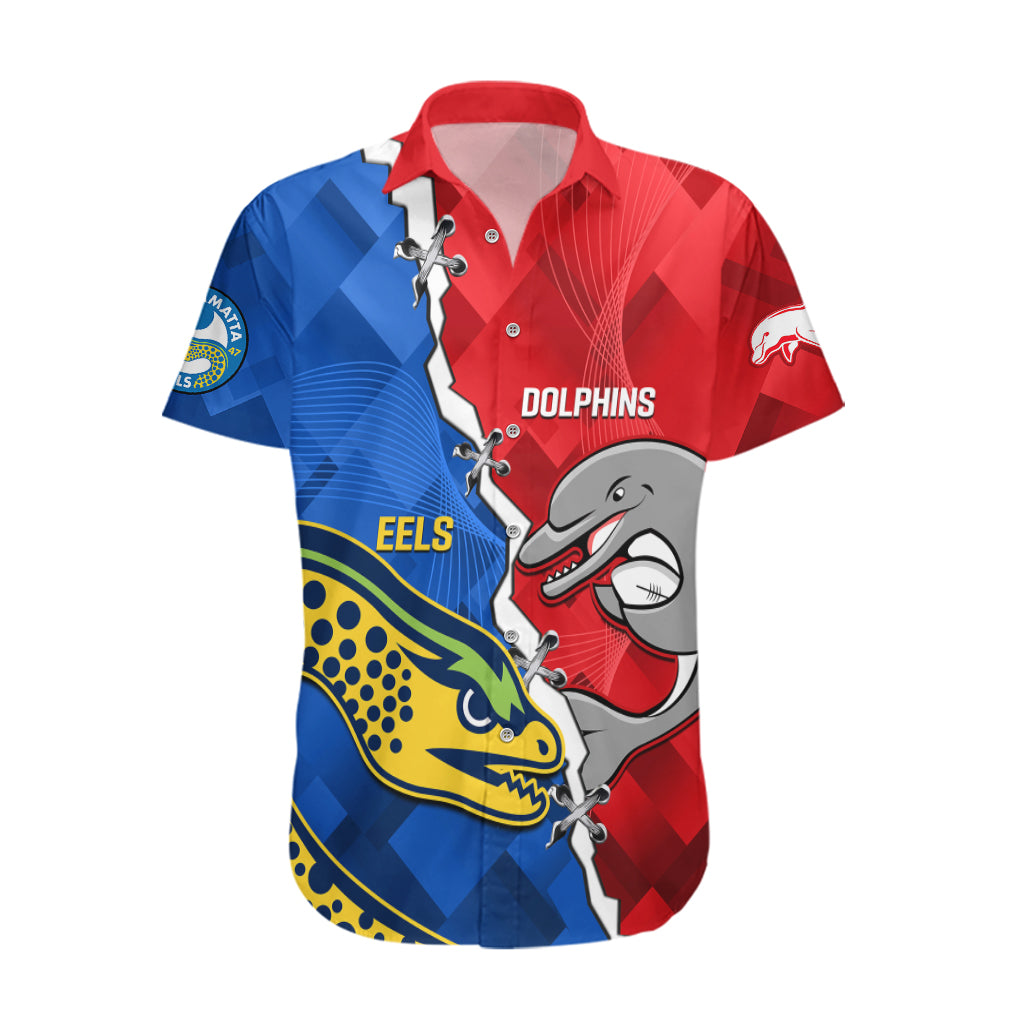 Dolphins Mix Eels Rugby Hawaiian Shirt Sporty Style - Vibe Hoodie Shop