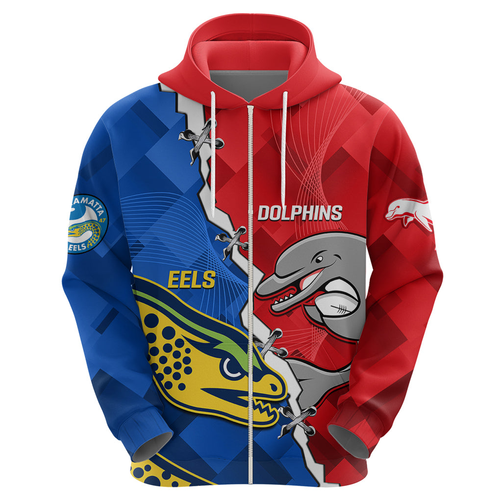 Dolphins Mix Eels Rugby Hoodie Sporty Style - Vibe Hoodie Shop