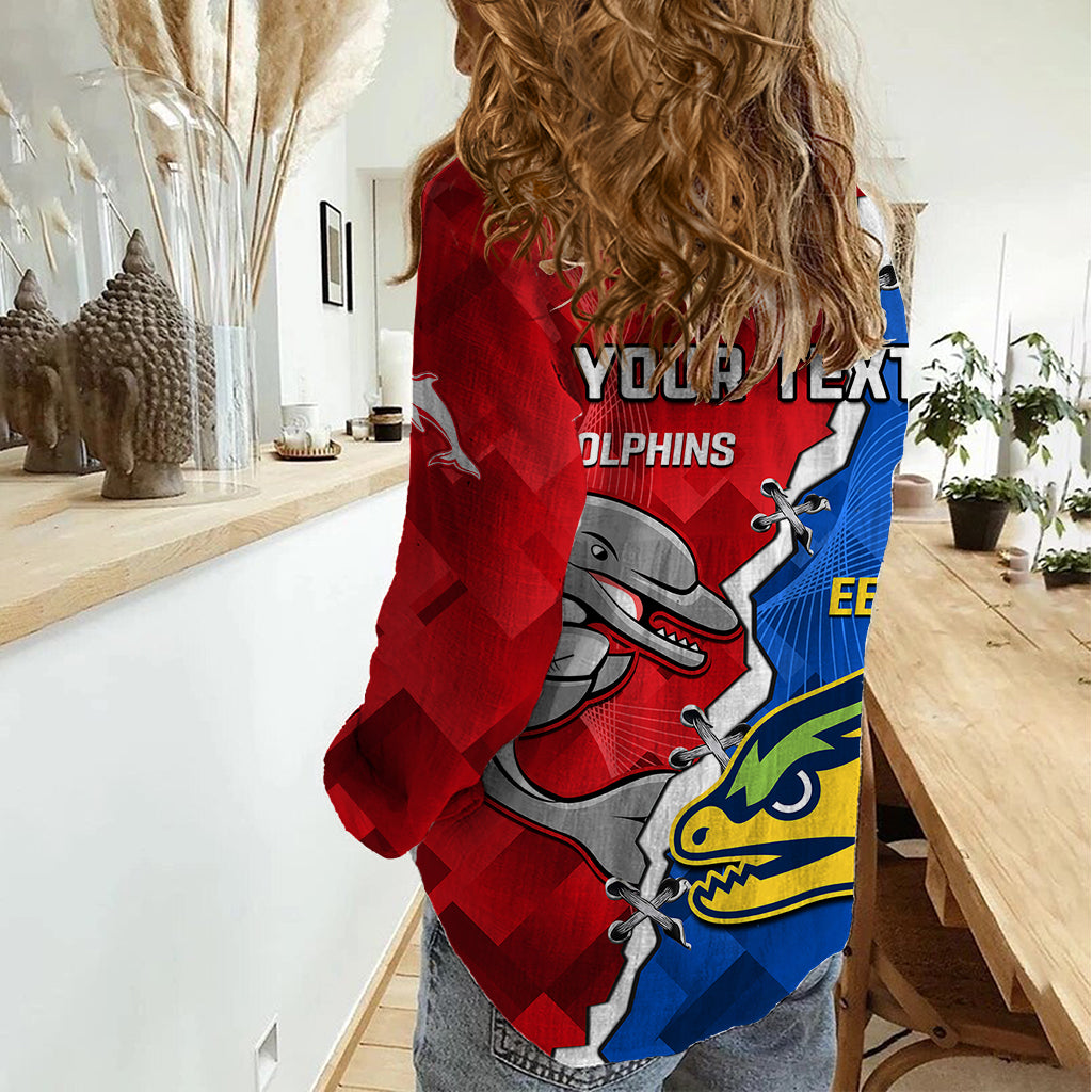Dolphins Mix Eels Rugby Women Casual Shirt Sporty Style - Vibe Hoodie Shop