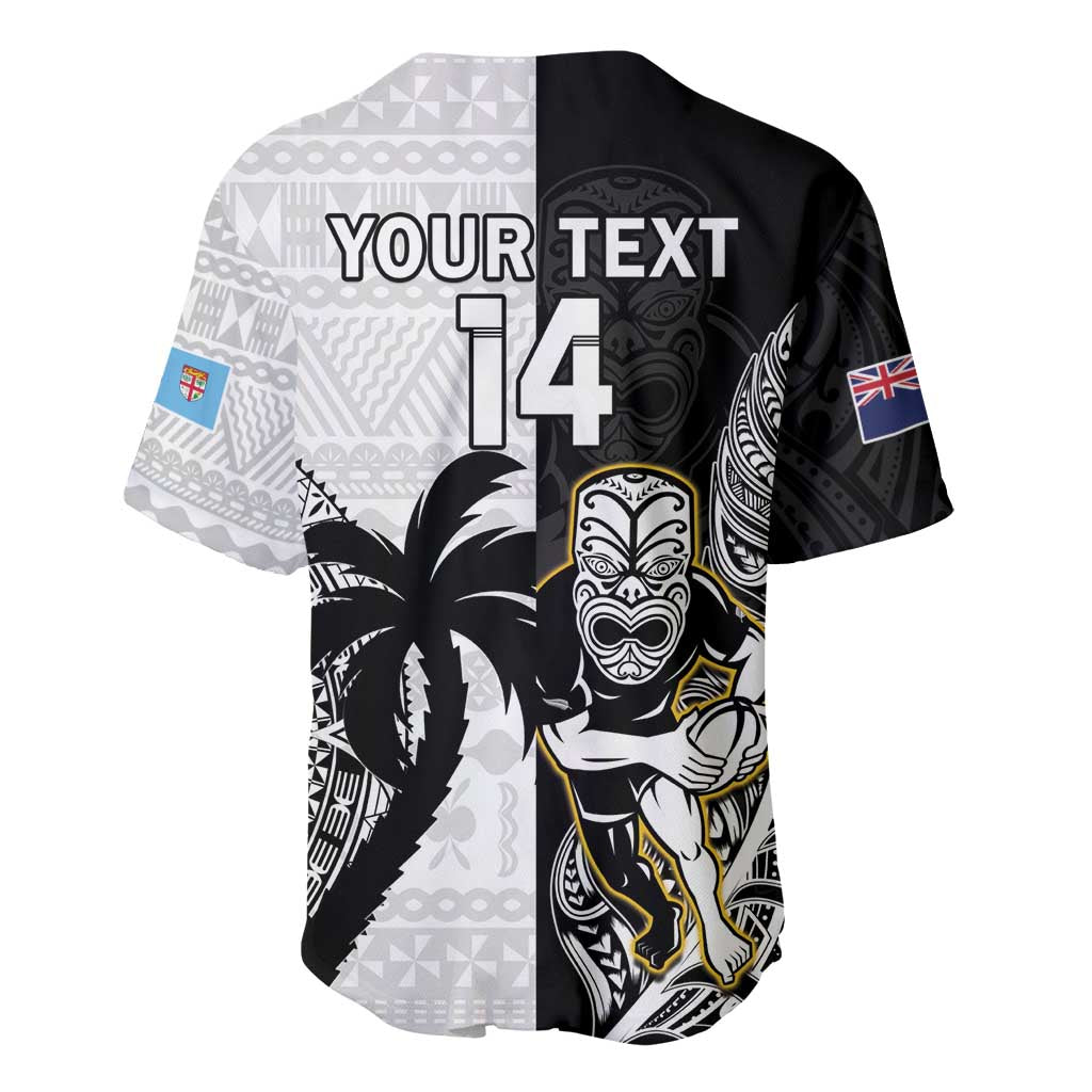 Custom Fiji And New Zealand Rugby Baseball Jersey Aotearoa Silver Fern Mix Fijian Tapa Pattern - Vibe Hoodie Shop