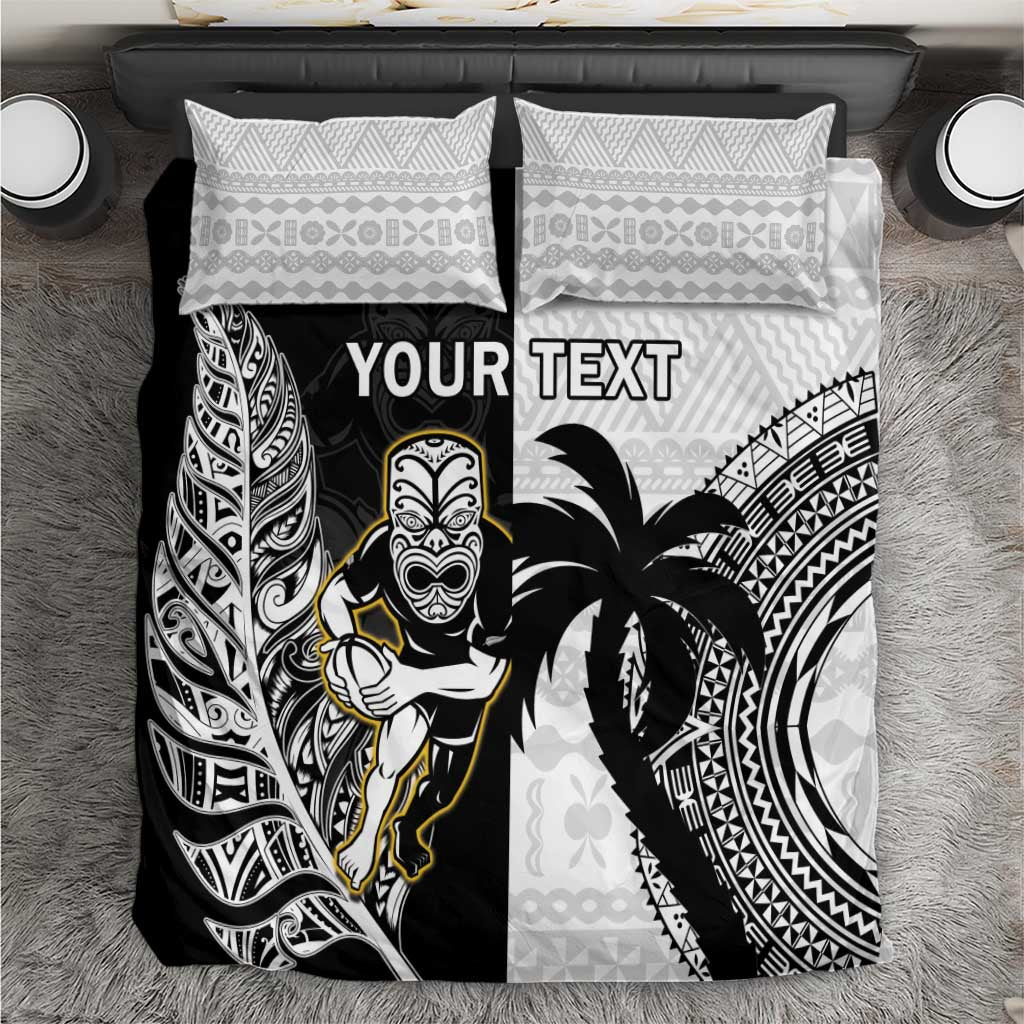 Custom Fiji And New Zealand Rugby Bedding Set Aotearoa Silver Fern Mix Fijian Tapa Pattern - Vibe Hoodie Shop