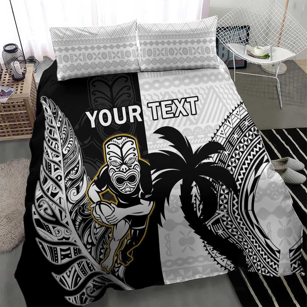 Custom Fiji And New Zealand Rugby Bedding Set Aotearoa Silver Fern Mix Fijian Tapa Pattern - Vibe Hoodie Shop
