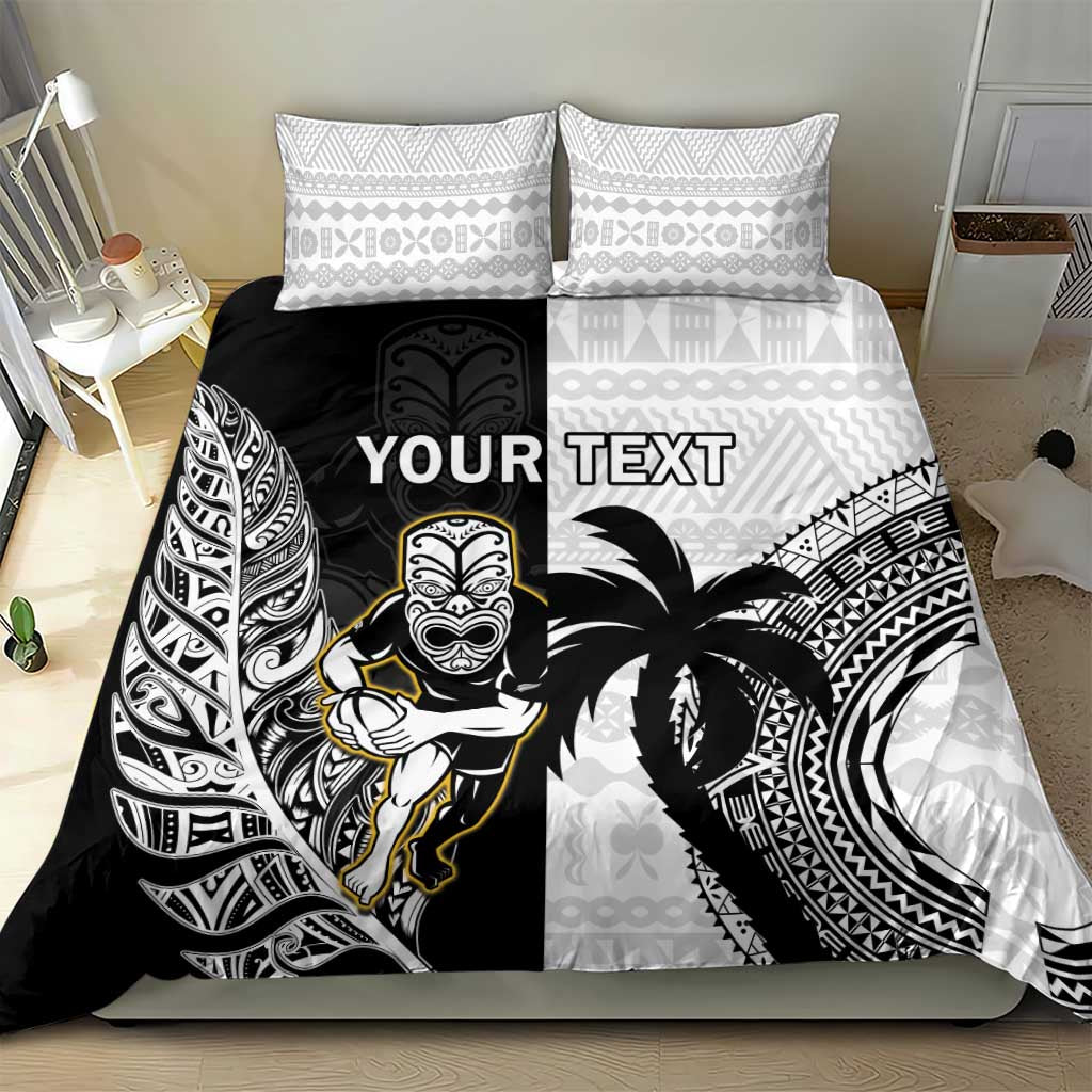Custom Fiji And New Zealand Rugby Bedding Set Aotearoa Silver Fern Mix Fijian Tapa Pattern - Vibe Hoodie Shop