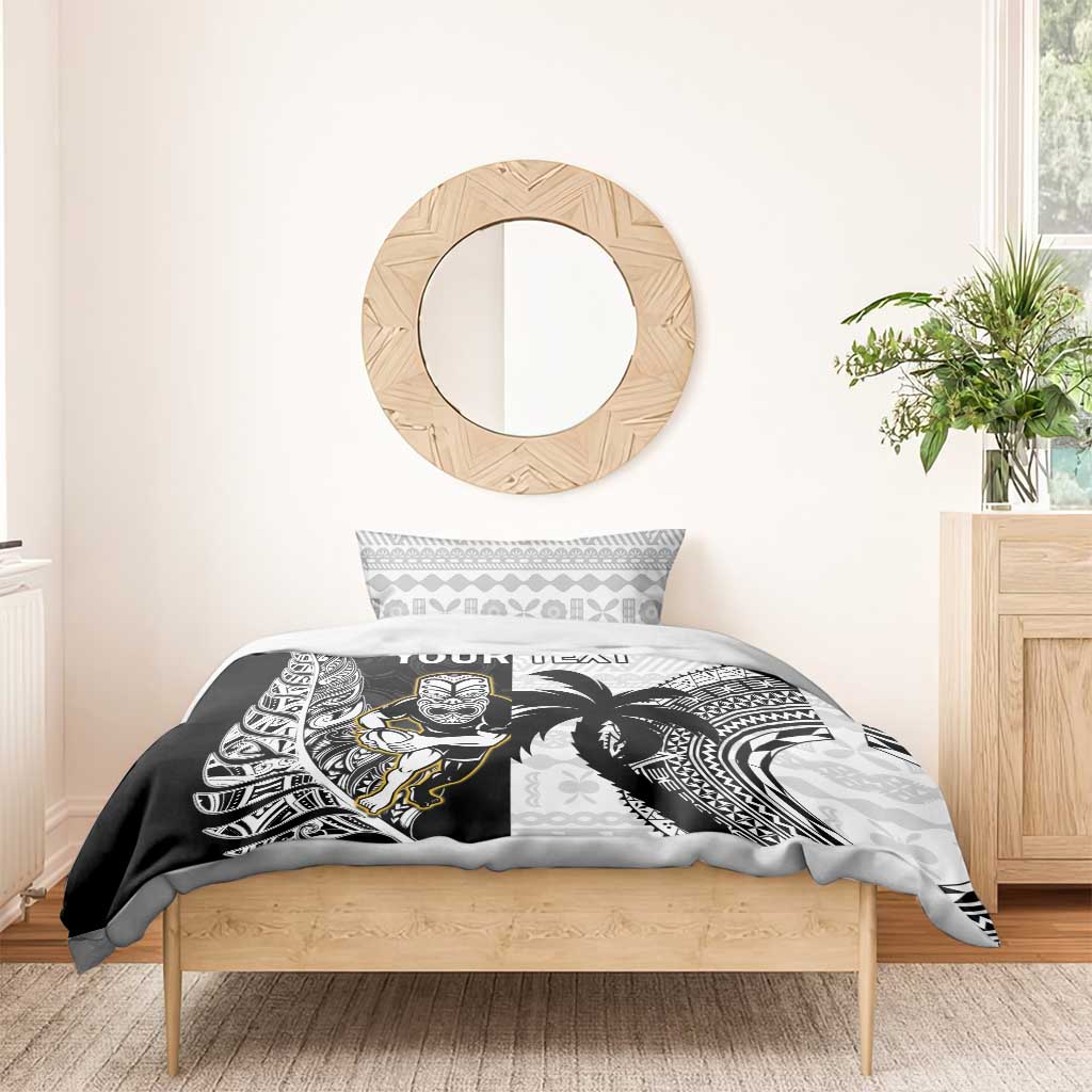 Custom Fiji And New Zealand Rugby Bedding Set Aotearoa Silver Fern Mix Fijian Tapa Pattern - Vibe Hoodie Shop