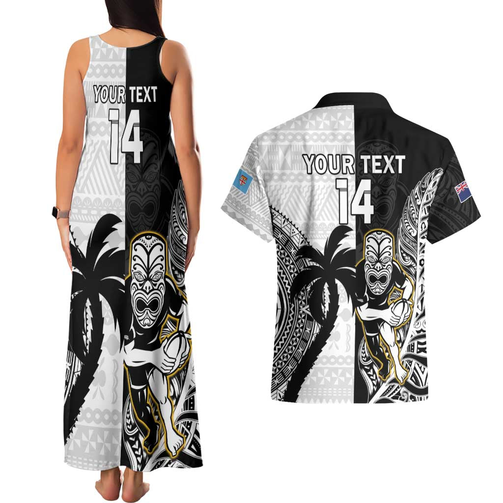 Custom Fiji And New Zealand Rugby Couples Matching Tank Maxi Dress and Hawaiian Shirt Aotearoa Silver Fern Mix Fijian Tapa Pattern