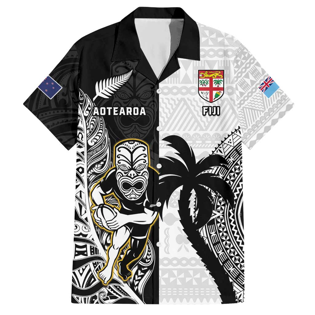 Custom Fiji And New Zealand Rugby Hawaiian Shirt Aotearoa Silver Fern Mix Fijian Tapa Pattern - Vibe Hoodie Shop