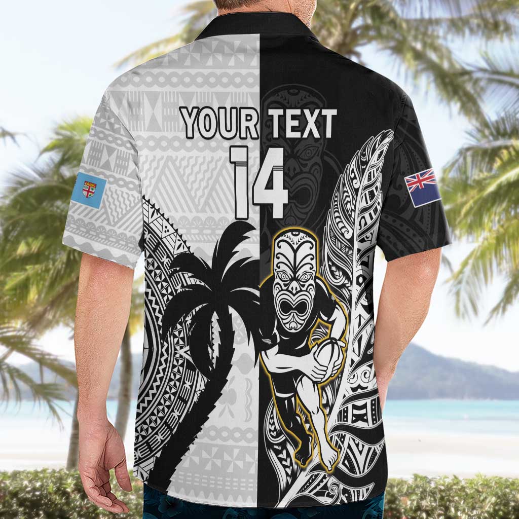 Custom Fiji And New Zealand Rugby Hawaiian Shirt Aotearoa Silver Fern Mix Fijian Tapa Pattern - Vibe Hoodie Shop