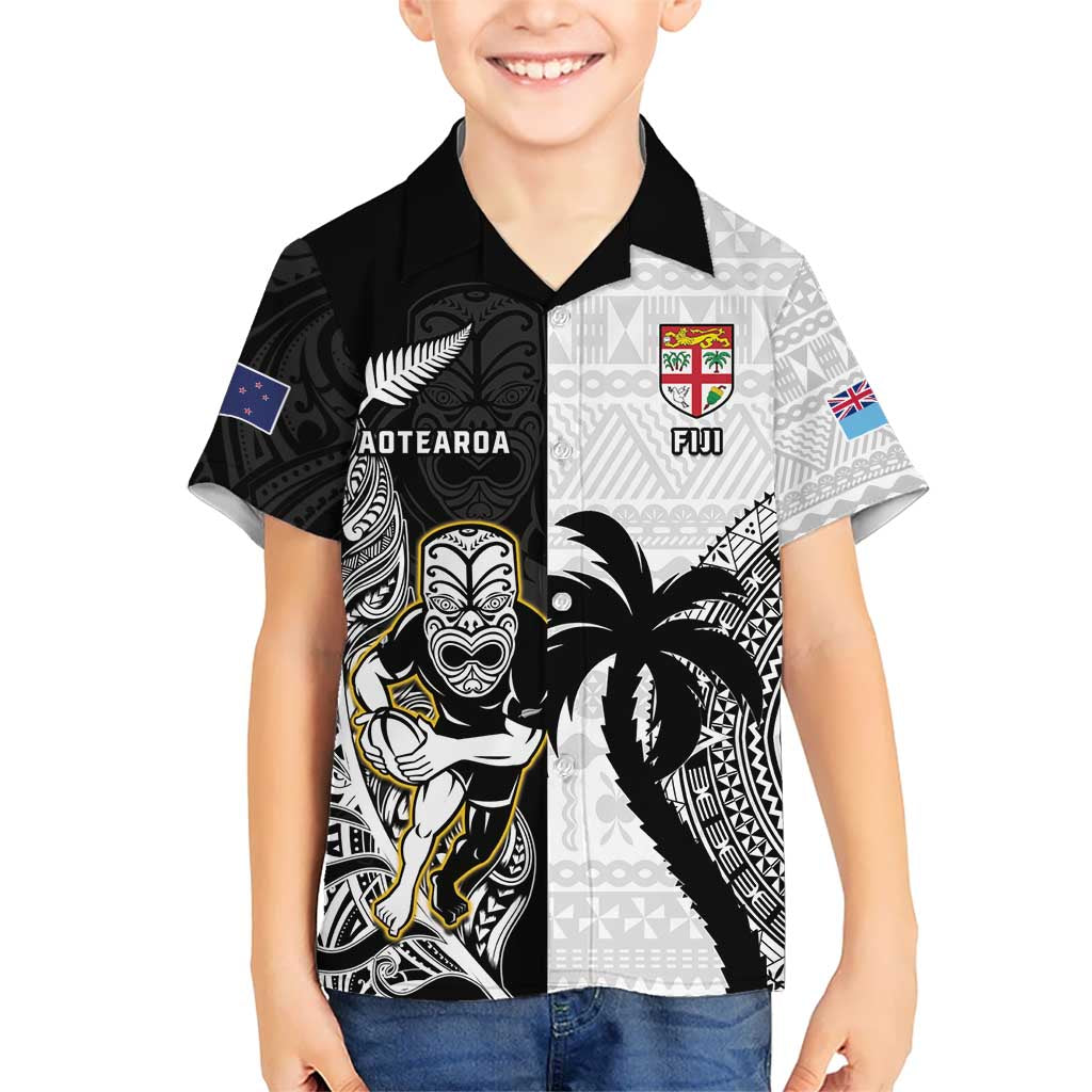 Custom Fiji And New Zealand Rugby Hawaiian Shirt Aotearoa Silver Fern Mix Fijian Tapa Pattern - Vibe Hoodie Shop