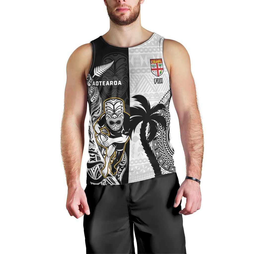 Custom Fiji And New Zealand Rugby Men Tank Top Aotearoa Silver Fern Mix Fijian Tapa Pattern - Vibe Hoodie Shop