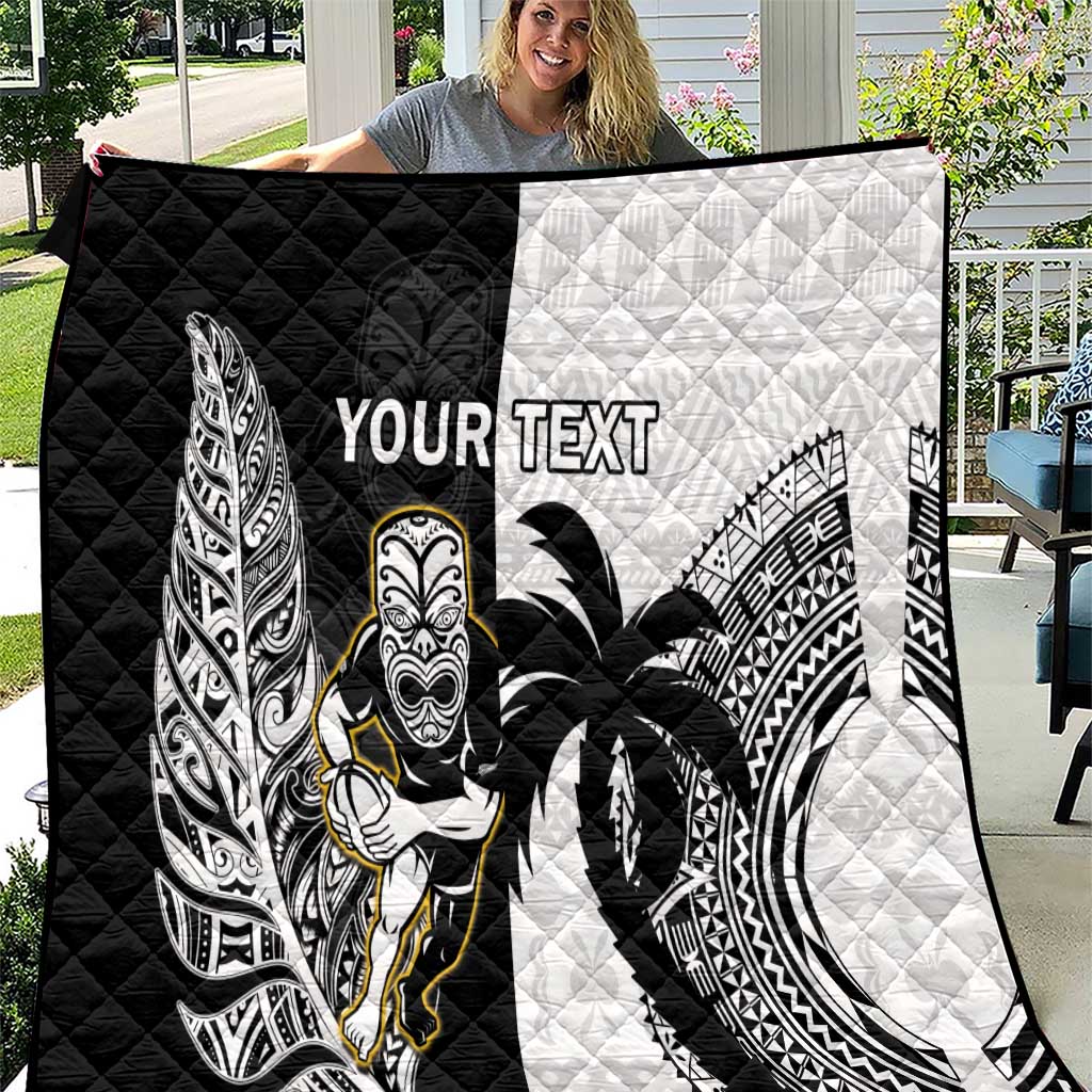 Custom Fiji And New Zealand Rugby Quilt Aotearoa Silver Fern Mix Fijian Tapa Pattern - Vibe Hoodie Shop
