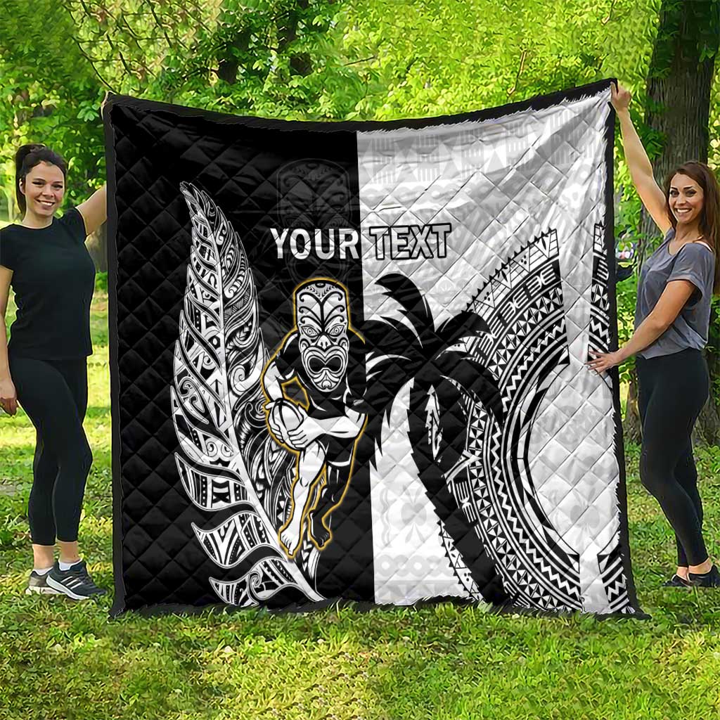 Custom Fiji And New Zealand Rugby Quilt Aotearoa Silver Fern Mix Fijian Tapa Pattern - Vibe Hoodie Shop