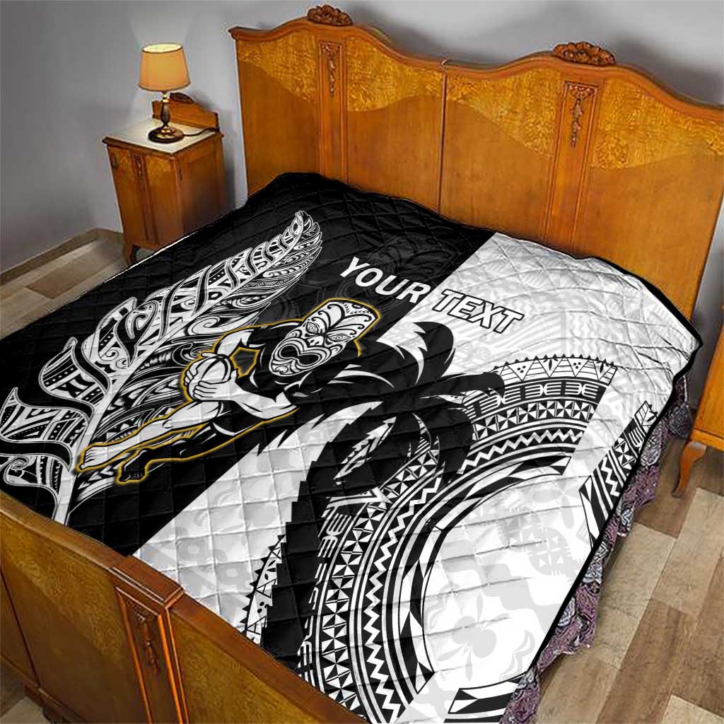 Custom Fiji And New Zealand Rugby Quilt Aotearoa Silver Fern Mix Fijian Tapa Pattern - Vibe Hoodie Shop
