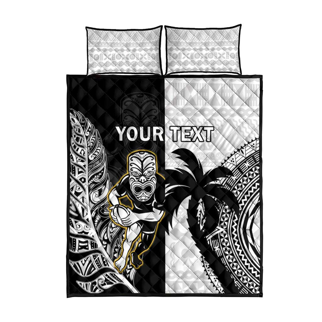 Custom Fiji And New Zealand Rugby Quilt Bed Set Aotearoa Silver Fern Mix Fijian Tapa Pattern - Vibe Hoodie Shop