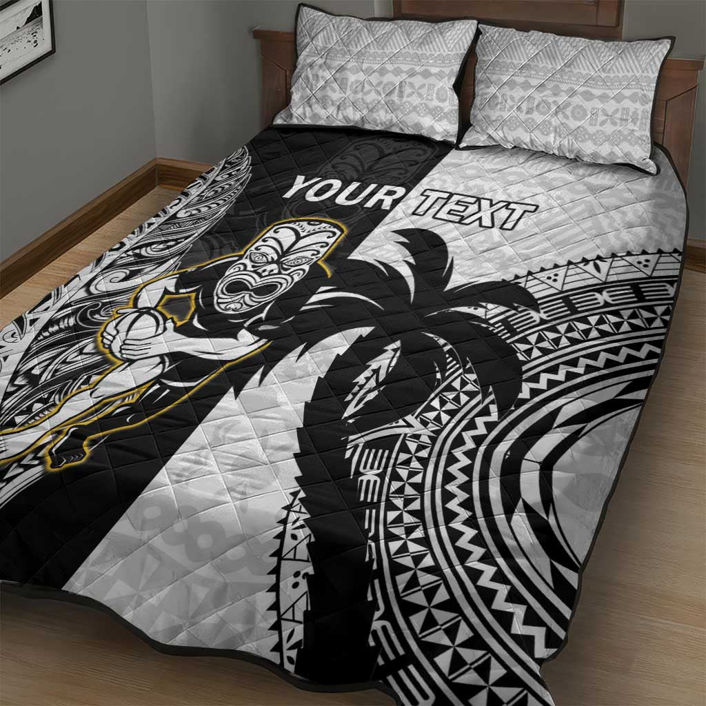Custom Fiji And New Zealand Rugby Quilt Bed Set Aotearoa Silver Fern Mix Fijian Tapa Pattern - Vibe Hoodie Shop