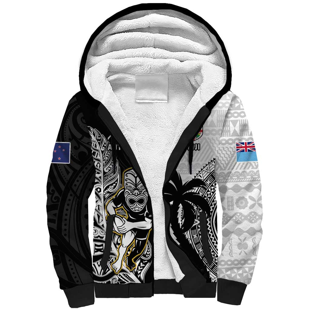 Custom Fiji And New Zealand Rugby Sherpa Hoodie Aotearoa Silver Fern Mix Fijian Tapa Pattern - Vibe Hoodie Shop