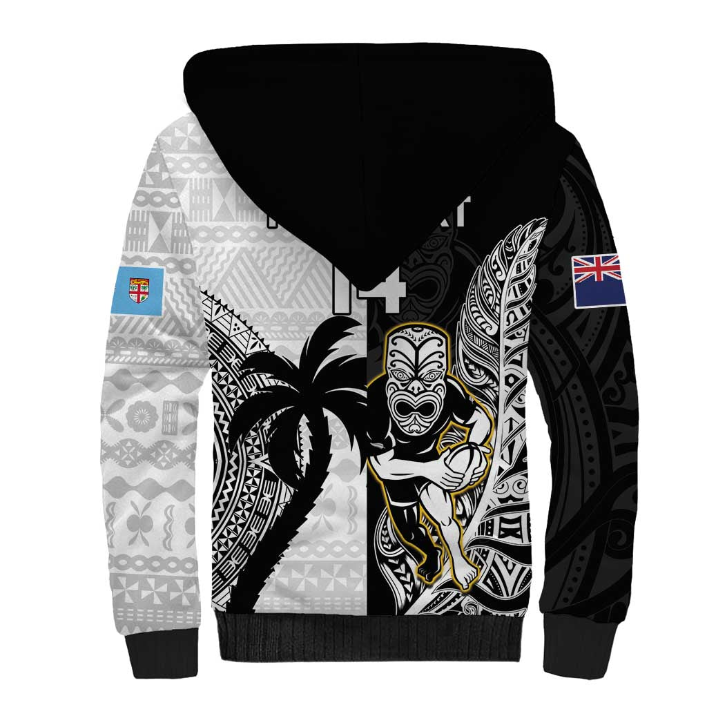 Custom Fiji And New Zealand Rugby Sherpa Hoodie Aotearoa Silver Fern Mix Fijian Tapa Pattern - Vibe Hoodie Shop