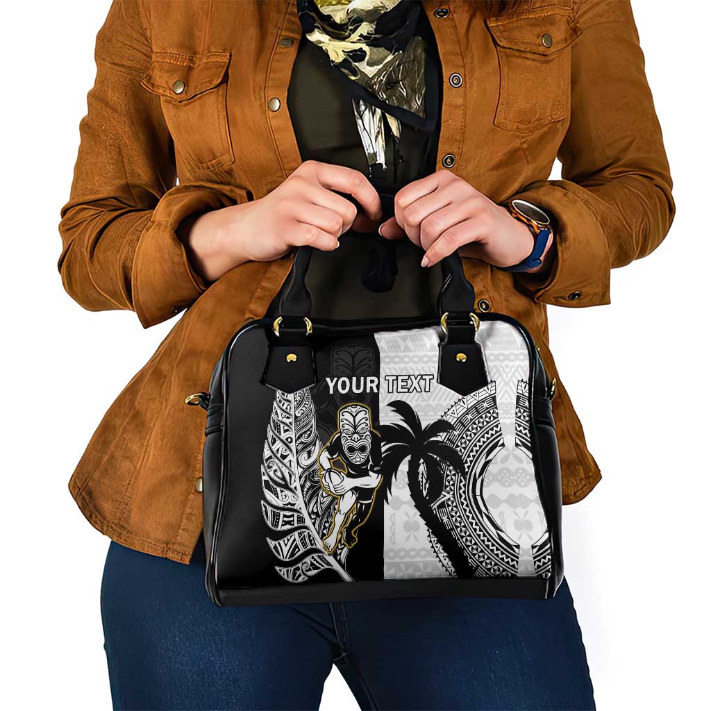 Custom Fiji And New Zealand Rugby Shoulder Handbag Aotearoa Silver Fern Mix Fijian Tapa Pattern - Vibe Hoodie Shop