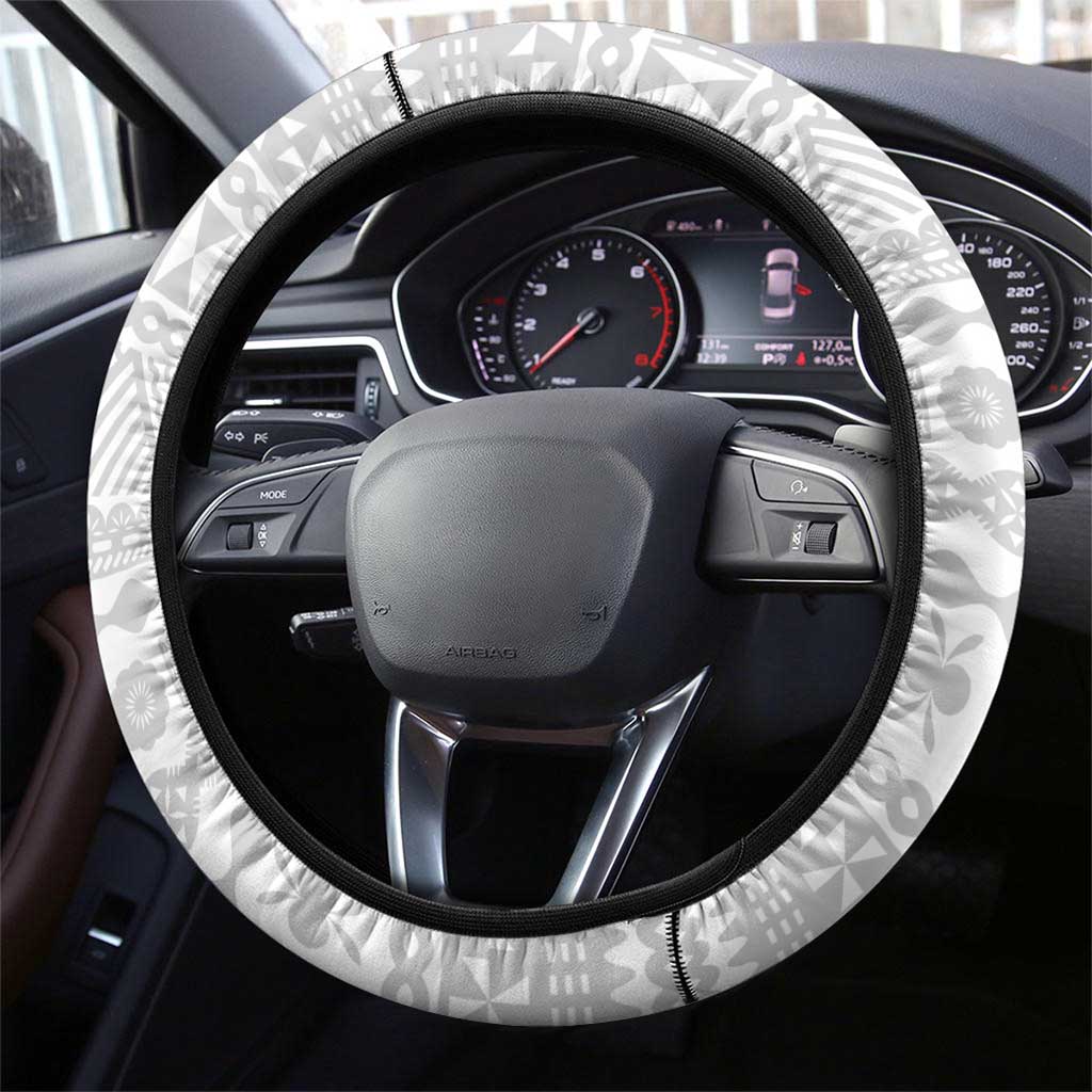 Fiji And New Zealand Rugby Steering Wheel Cover Aotearoa Silver Fern Mix Fijian Tapa Pattern