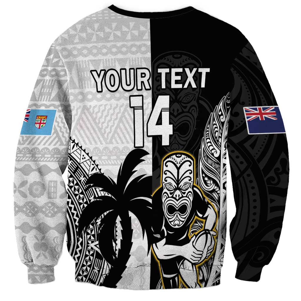 Custom Fiji And New Zealand Rugby Sweatshirt Aotearoa Silver Fern Mix Fijian Tapa Pattern - Vibe Hoodie Shop