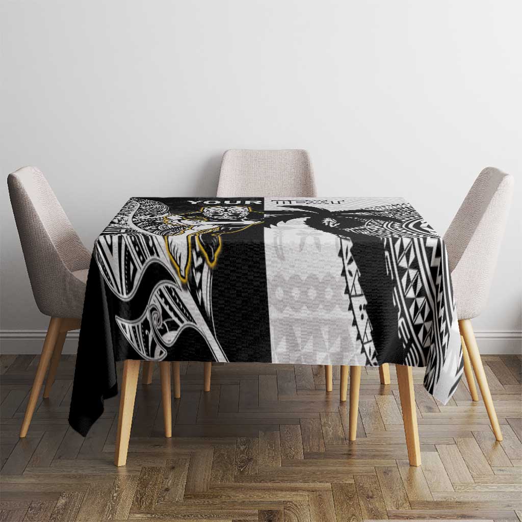 Custom Fiji And New Zealand Rugby Tablecloth Aotearoa Silver Fern Mix Fijian Tapa Pattern