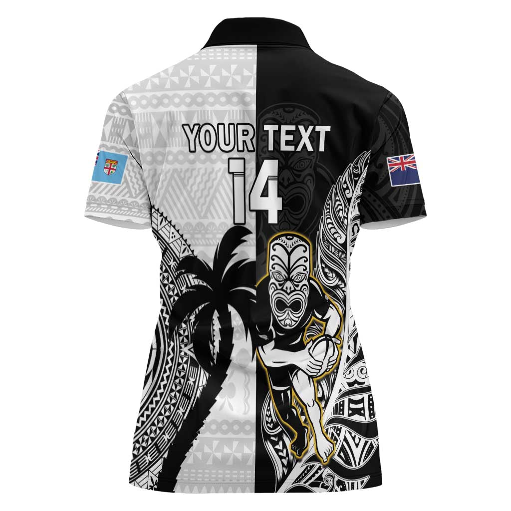 Custom Fiji And New Zealand Rugby Women Polo Shirt Aotearoa Silver Fern Mix Fijian Tapa Pattern - Vibe Hoodie Shop