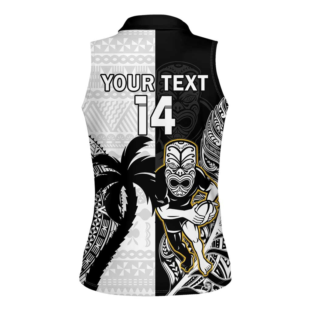 Custom Fiji And New Zealand Rugby Women Sleeveless Polo Shirt Aotearoa Silver Fern Mix Fijian Tapa Pattern