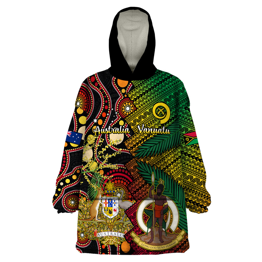 Vanuatu and Australia Wearable Blanket Hoodie Vanuatuan Polynesian Mix Aussie Aboriginal Art - Vibe Hoodie Shop