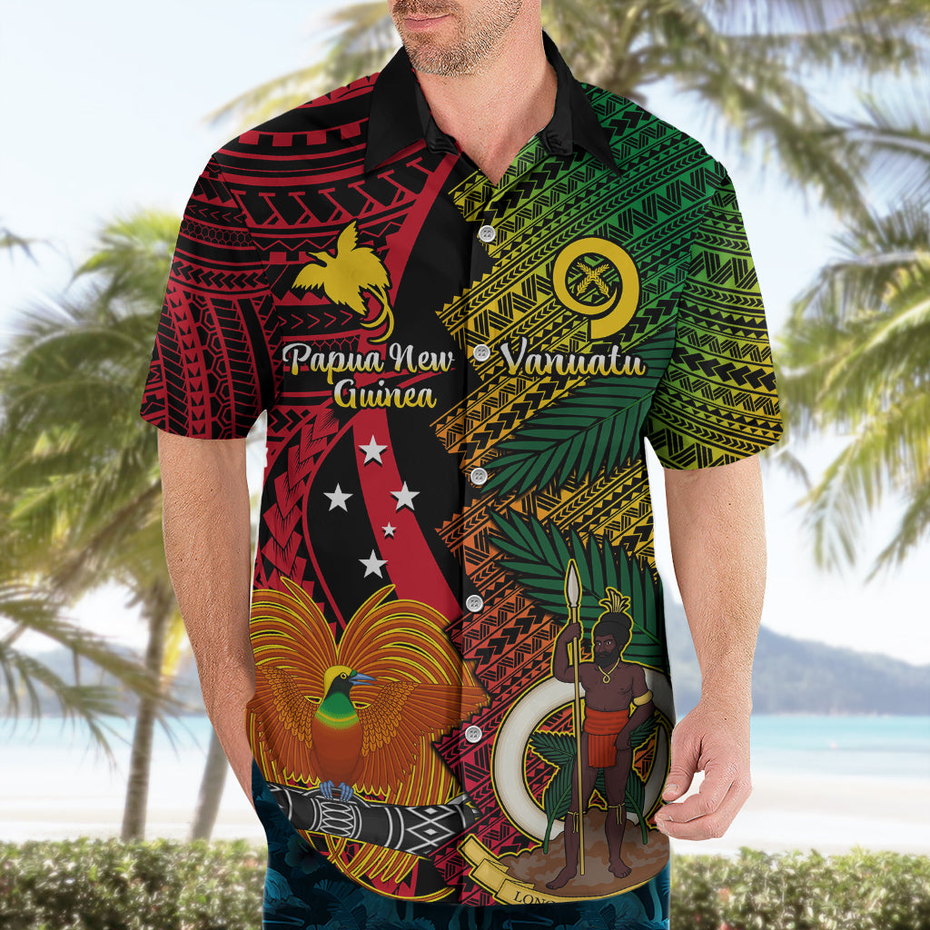 Vanuatu and Papua New Guinea Hawaiian Shirt Vanuatuan With PNG Polynesian Pattern - Vibe Hoodie Shop