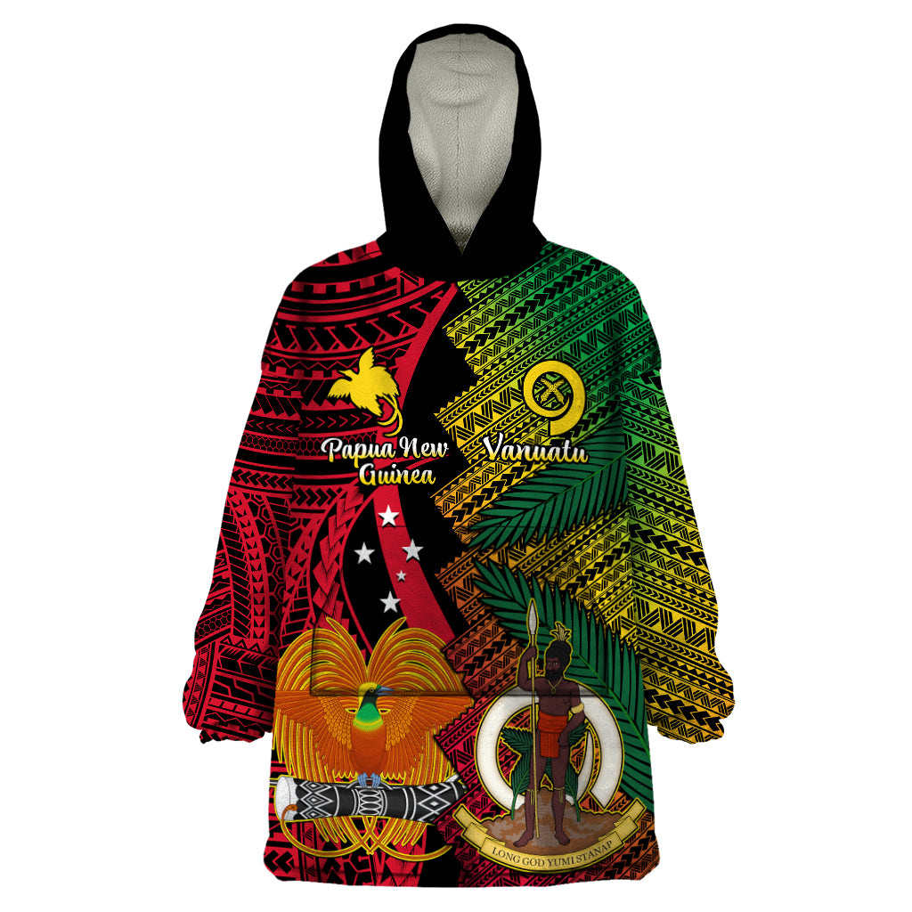 Vanuatu and Papua New Guinea Wearable Blanket Hoodie Vanuatuan With PNG Polynesian Pattern - Vibe Hoodie Shop