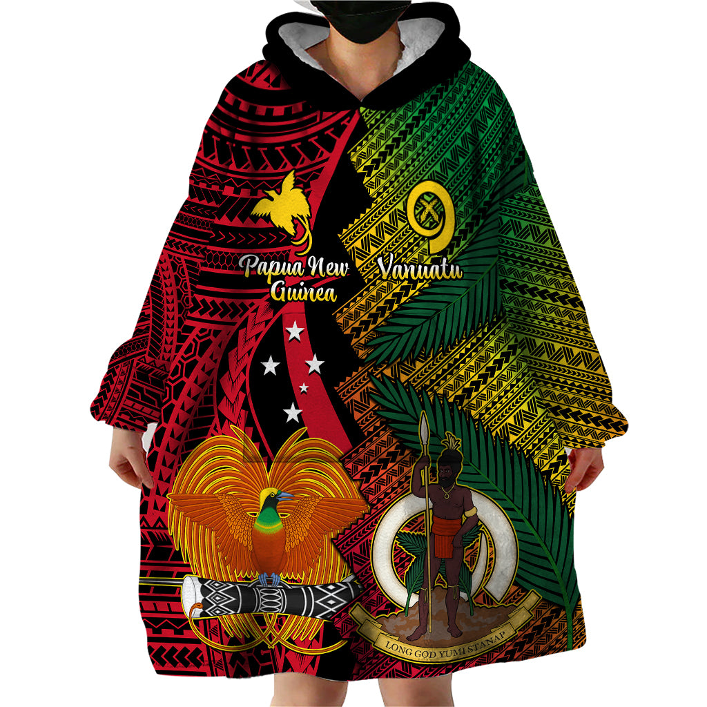 Vanuatu and Papua New Guinea Wearable Blanket Hoodie Vanuatuan With PNG Polynesian Pattern - Vibe Hoodie Shop