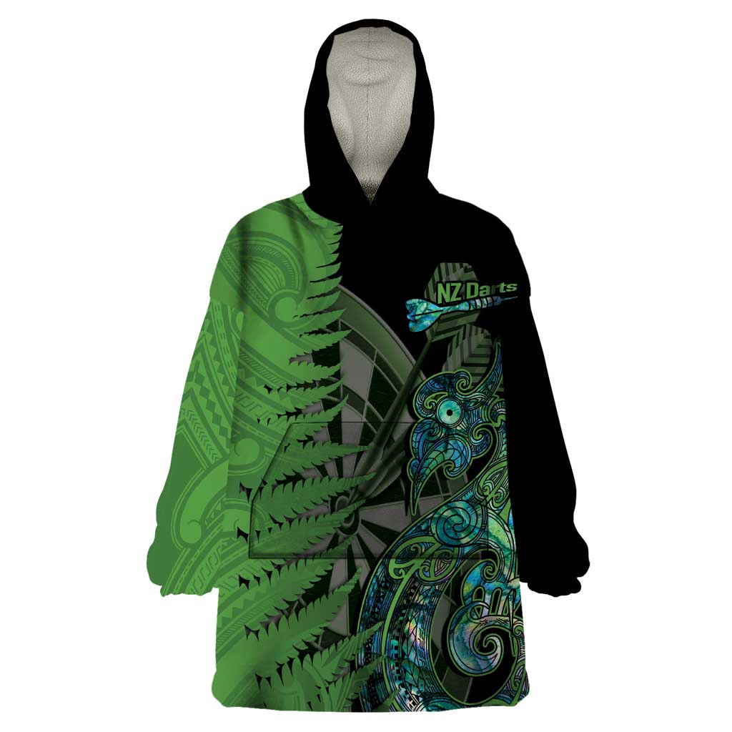 Personalised New Zealand Darts Wearable Blanket Hoodie Aotearoa Maori Fern Mix Manaia Tattoo - Vibe Hoodie Shop