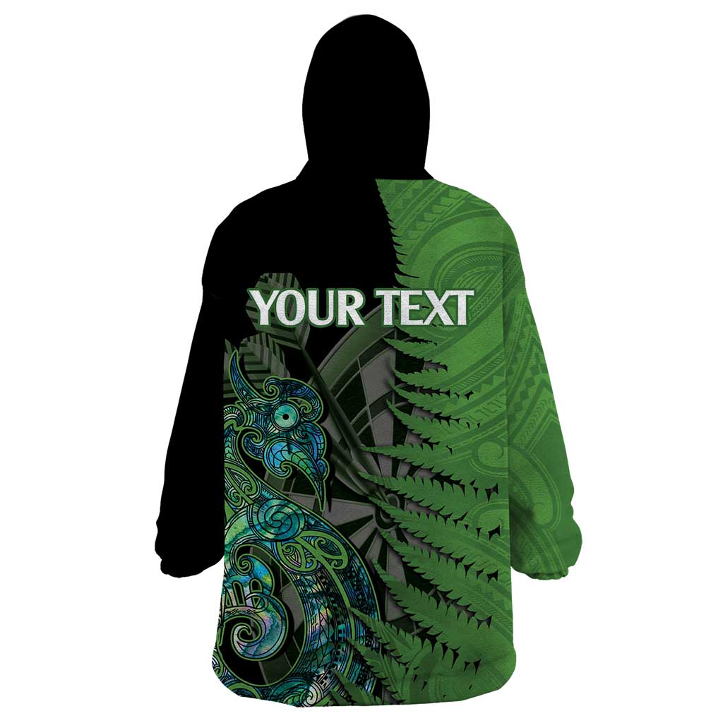 Personalised New Zealand Darts Wearable Blanket Hoodie Aotearoa Maori Fern Mix Manaia Tattoo - Vibe Hoodie Shop