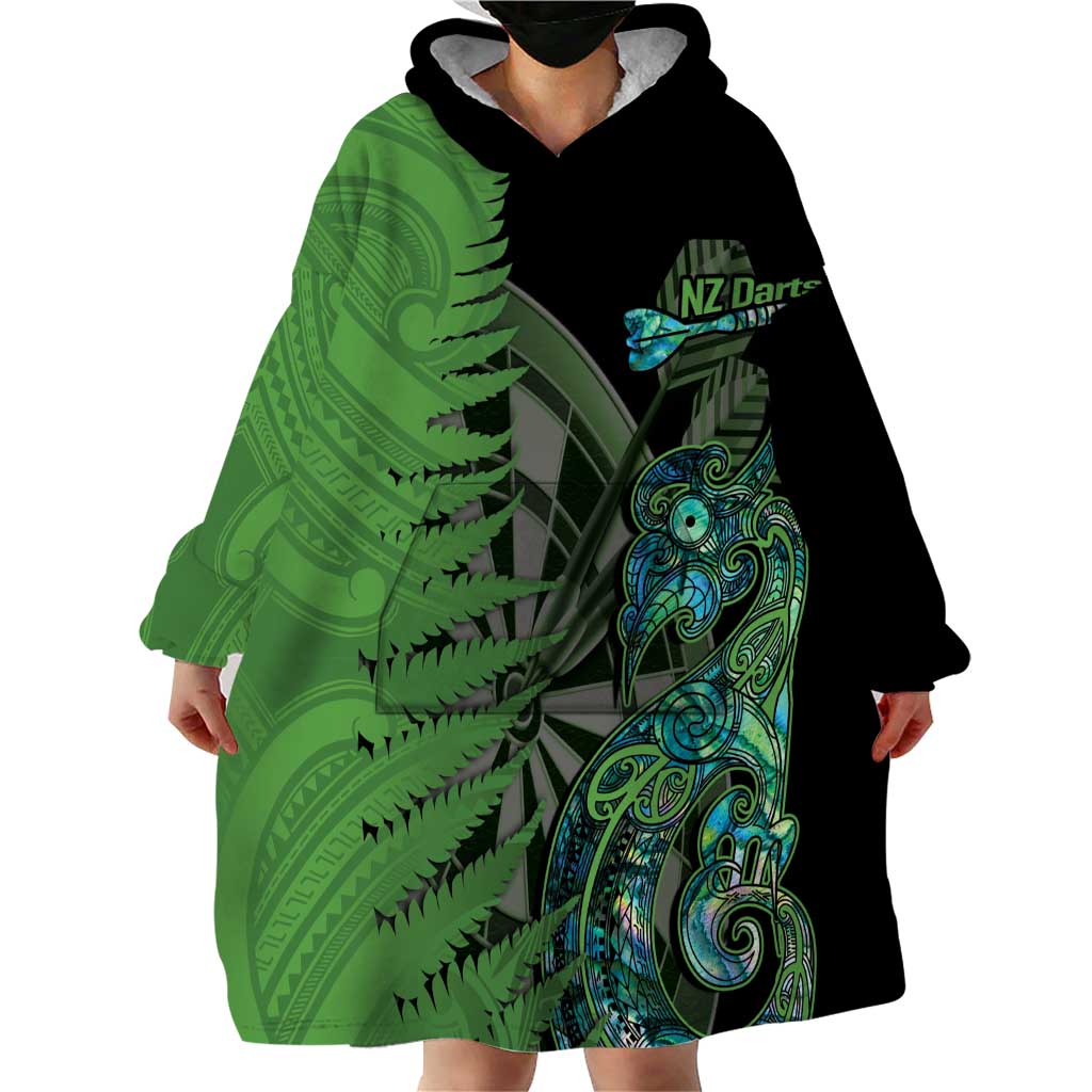 Personalised New Zealand Darts Wearable Blanket Hoodie Aotearoa Maori Fern Mix Manaia Tattoo - Vibe Hoodie Shop