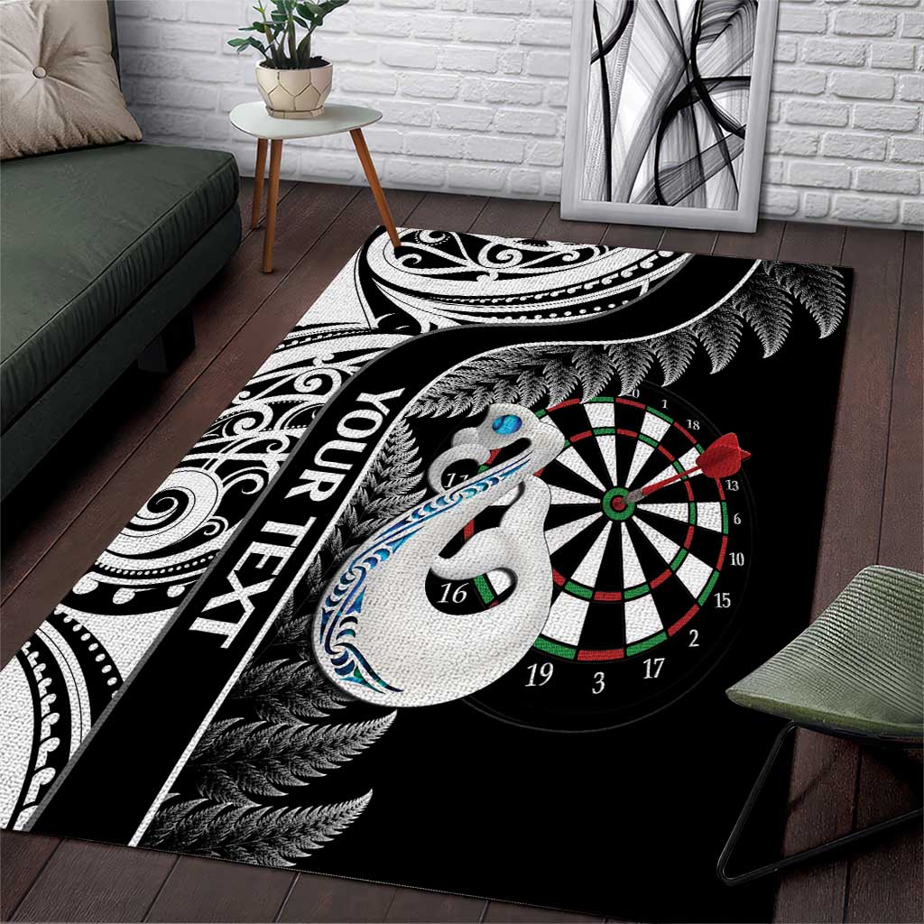 Personalised New Zealand Darts Area Rug Aotearoa Fern Mix Paua Shell Manaia - Black - Vibe Hoodie Shop