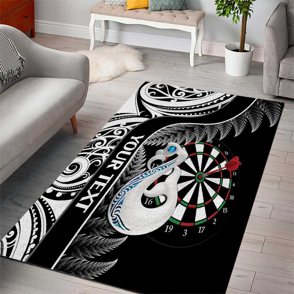 Personalised New Zealand Darts Area Rug Aotearoa Fern Mix Paua Shell Manaia - Black - Vibe Hoodie Shop