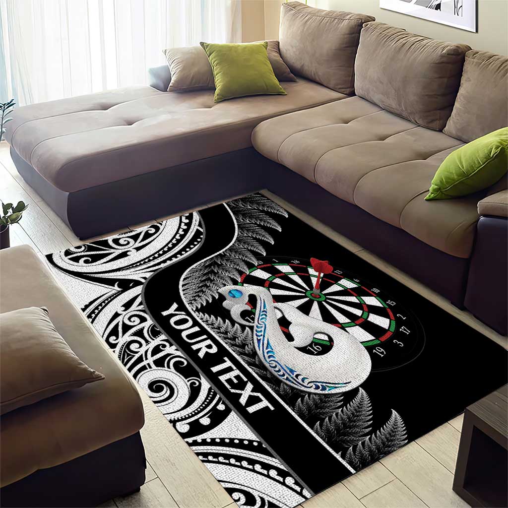 Personalised New Zealand Darts Area Rug Aotearoa Fern Mix Paua Shell Manaia - Black - Vibe Hoodie Shop