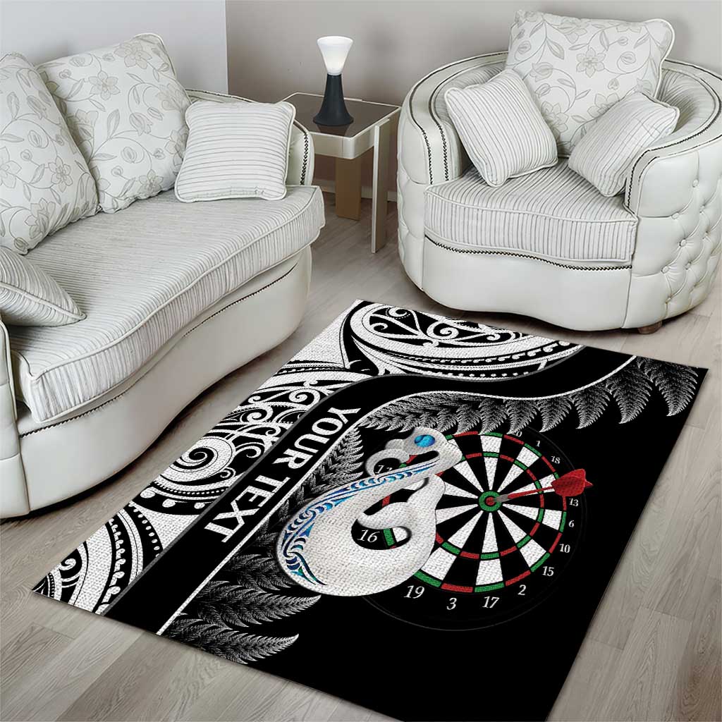 Personalised New Zealand Darts Area Rug Aotearoa Fern Mix Paua Shell Manaia - Black - Vibe Hoodie Shop