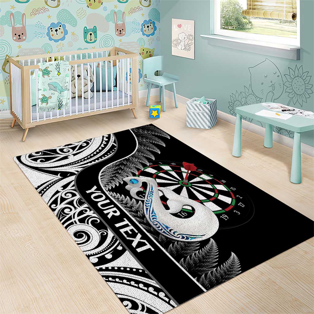 Personalised New Zealand Darts Area Rug Aotearoa Fern Mix Paua Shell Manaia - Black - Vibe Hoodie Shop