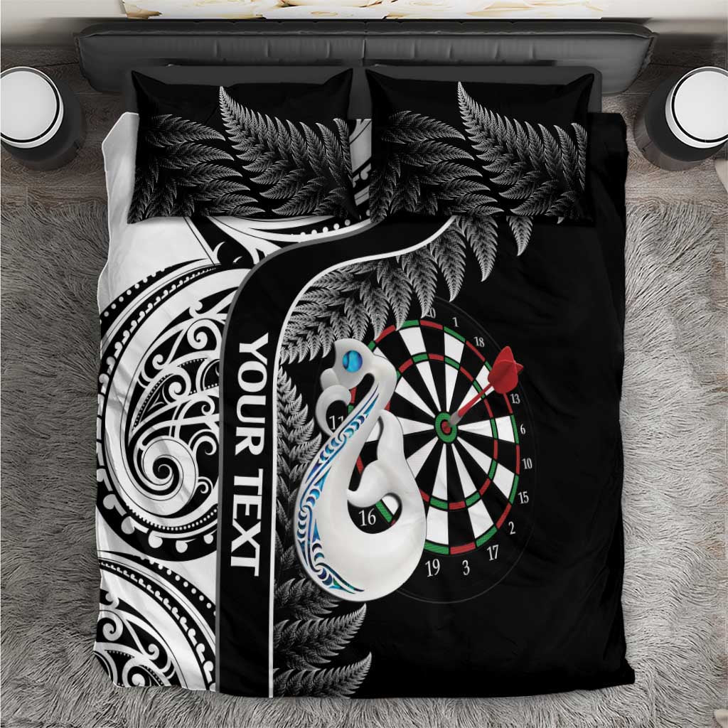 Personalised New Zealand Darts Bedding Set Aotearoa Fern Mix Paua Shell Manaia - Black - Vibe Hoodie Shop