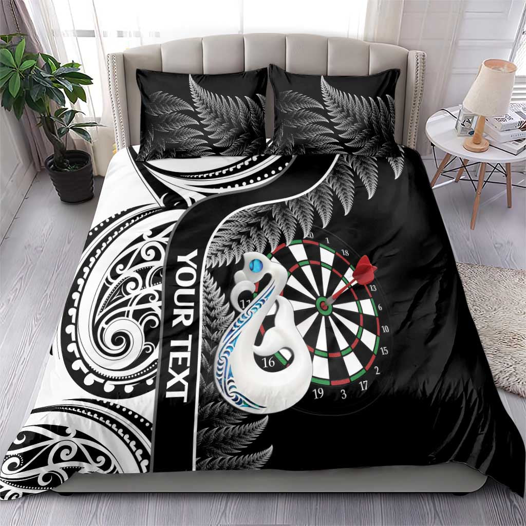 Personalised New Zealand Darts Bedding Set Aotearoa Fern Mix Paua Shell Manaia - Black - Vibe Hoodie Shop