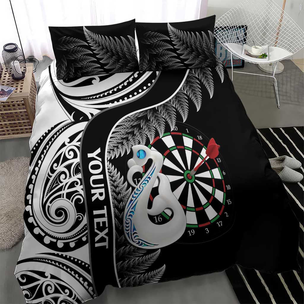 Personalised New Zealand Darts Bedding Set Aotearoa Fern Mix Paua Shell Manaia - Black - Vibe Hoodie Shop