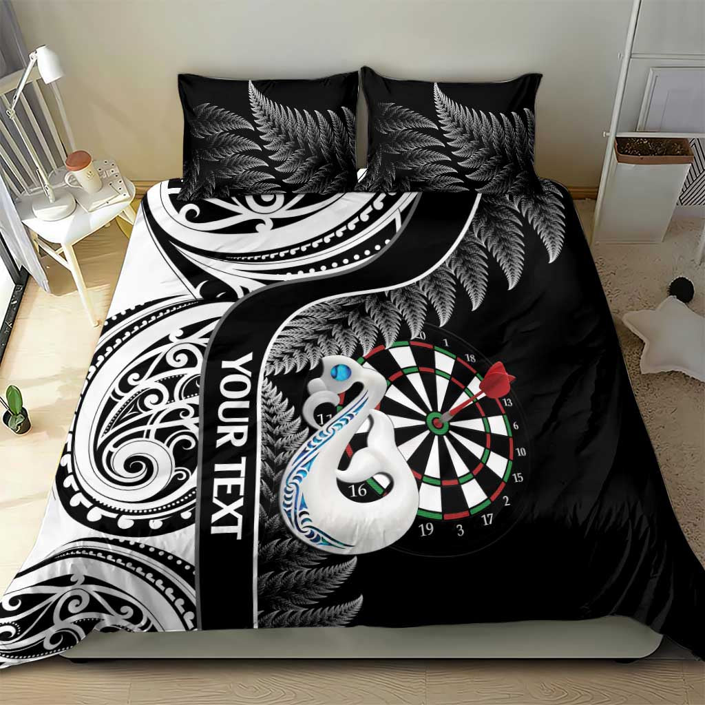 Personalised New Zealand Darts Bedding Set Aotearoa Fern Mix Paua Shell Manaia - Black - Vibe Hoodie Shop
